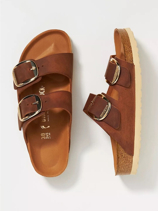 Birkenstock Shoes - Birkenstock Arizona Big Buckle Nubuck Sandals Cognac